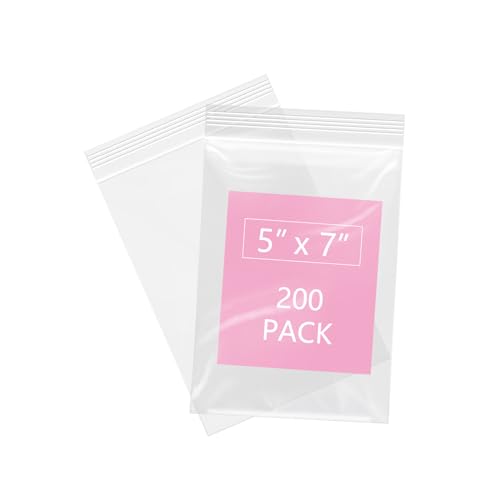 iMailer - 200 Pcs- 5" x 7" Clear Small Zip Bag - Reclosable Zip Plastic Poly Bags 2 Mil with Resealable Lock Seal Zipper for A2 A4 A6 Cards & Envelope