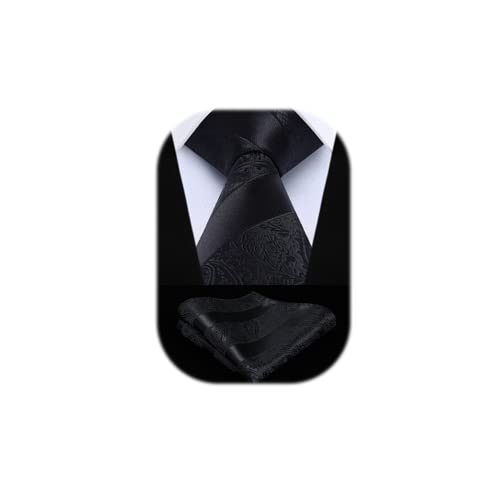 Image of HISDERN Extra Long Ties for Men Classic Floral Tie and Pocket Square Elegant Silk Necktie Handkerchief Set Wedding Party