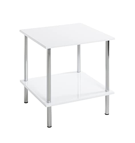 HAKU Möbel Beistelltisch Chrom, weiß, MDF, Metall - Maße: B 39 cm x H 45 cm x T 39 cm, Style: Modern