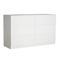 Home Source Large 3+3 Chest of Drawers, High Gloss Front Compact Bedroom Cabinet, Spacious Wide Dresser Storage, 6 Drawer, White