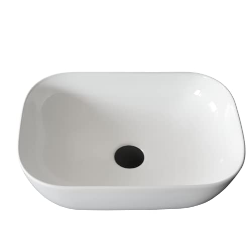 BAIKAL Keramikwaschbecken auf Arbeitsplatte, oval, weißes Hochglanz-Finish, Maße 45,5 x 33 x 13,5 cm, ohne Hahnloch, Lieferung mit verstärkter Verpackung
