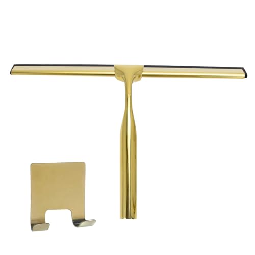 JINGAN Limpiacristales para ducha de – Escobilla dorada multiusos de acero inoxidable con mango – para limpiacristales de coche para puertas de ducha, baño, ventanas y cristales para