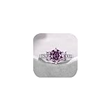 Classic 925 Sterling Silver Engagement Ring for Women Purple Round Diamond Cut Halo Promise Ring Cubic Zirconia Created Gemstone CZ Rings Anniversary Wedding Cocktail Statement Jewelry Gift(Size 8)