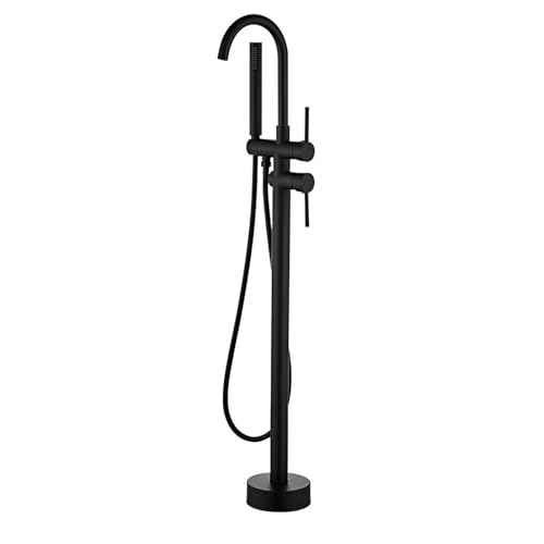 SdaryWare Robinet de Baignoire sur Pied Gris, Rotation à 360°, 2 Fonctions, mitigeur de Baignoire sur Pied en Laiton avec douchette, mitigeur de Baignoire sur Pied, Gris(Black)
