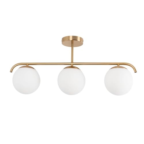 B·LED BARCELONA LED Plafonnier “Talí” à 3 Boules en Verre Opalin – Style Nordique Minimaliste – 3xE27 – Structure Métal doré– Lumière Douce...