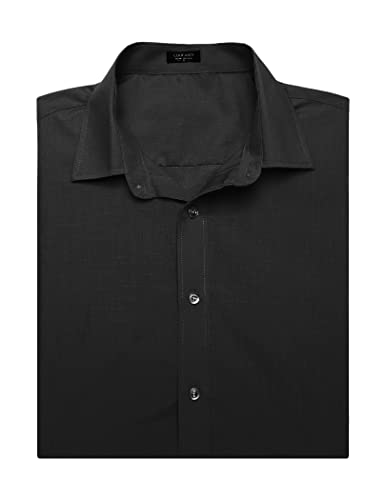 Coofandy Men's Dress Shirts Slim Fit Wrinkle-Free Short Sleeve Casual Button Down Shirt Black #TOP5