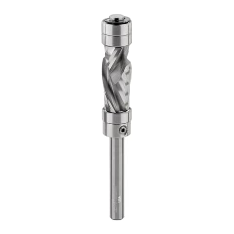 Ultra-Shear Solid Carbide Flush Trim Router Bit, 1/2" CD, 1/4" SH, 1-1/8" CL, 2FL, Compression, Spiral Bit, Top & Bottom Bearing for Template Pattern Cover