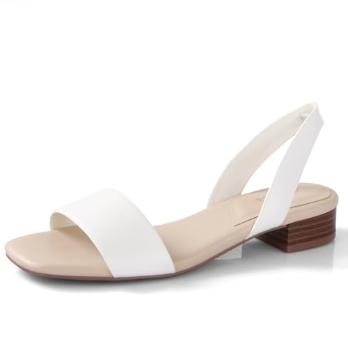 Image of Ankis Low Heel Women Sandal Square Open Toe Brown Black White Leather Flat Sandal Comfortable Summer Slip on Slide Shoe Casual Beach Party Wedding 2025