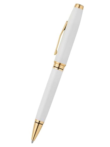 Image of Cross Coventry Pearl White Lacquer with Gold PVD Appointments Refillable Ballpoint Pen - Medium Point, Black Ink, Presented in a Luxury Gift Box