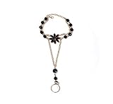 Ymqewq Kenfery Bohemian Black Crystal Bracelet with Finger Ring 1PCS Flower Slave Bracelet Elegant Harness Bracelet Boho Beach Party Jewelry for Women, Gold