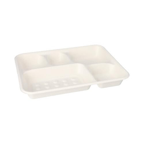125 Menü-Trays, Zuckerrohr "pure" 5-geteilt 3,7 cm x 22 cm x 28,2 cm weiss