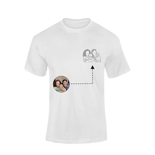 Image of Personalised Portrait T-shirt Family Image Line Art T-shirt Adult Kids Custom Image father mother Gift Birthday christmas White S Style 1