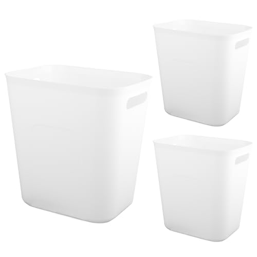 Image of UUJOLY Plastic Small Trash Can Wastebasket, Garbage Container Basket for Bathrooms, Laundry Room, Kitchens, Offices, Kids Rooms, Dorms, 3.5 Gallon, White, 3 Pack | Compact Sturdy Garbage Can for Bathroom, Laundry Room, Kitchen, Office, Kids Room, Dorm, Durable, Easy to Clean