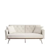 68.3" Beige Velvet Nail Sofa Bed With Throw Pillow And Midfoot For Indoor Living Room Furniture