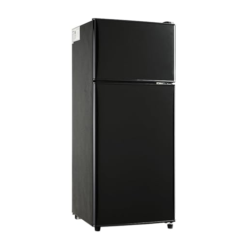 Kazigak 3.5 Cu Ft Mini Refrigerator with Freezer, Double Door, 7 Level Adjustable Thermostat, Modern Design for Home, Office, Dorm (Black)