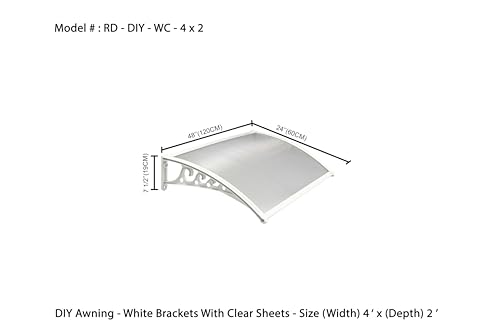 Image of CHENNAI Window Blinds and Shades DIY Polycarbonate Awning (Engineered Plastic Brackets) Window Sunshade Door Weather Shed Rain Canopy Awnings - 4'Widthx2'Depth (White Brackets & Clear Sheets)