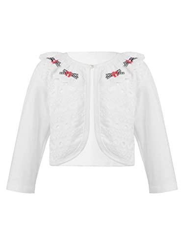 Aislor Kids Girls' Long Sleeve Ruffle Lace Floral Knit Bolero Shrug Short Cardigan One Button Sweater Dress Cover up3