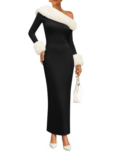 ZESICA Womens Off The Shoulder Faux Fur Sweater Dress 2026