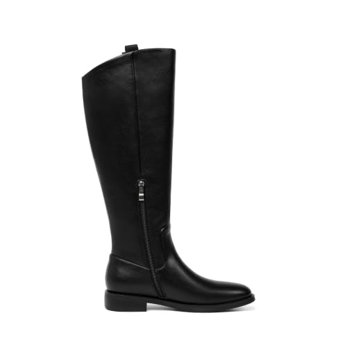 Image of Modatope Knee High Boots Women Rounded Toe Flat Retro Bais Opening Low Chunky Heel Riding Boots