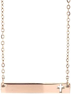 Bar Necklace with Cut Out Cross - Personalized Gift Jewelry - Custom Engraved - Horizontal - Silver, Gold, Rose Gold colors