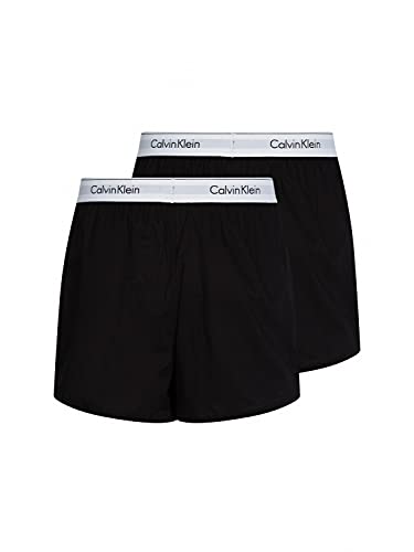 Calvin Klein Men's 2 Pack Logo Slim Fit Woven Boxers, Black, L #TOP2