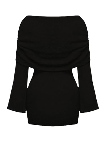 Floerns Women's Fold Off Shoulder Long Sleeve Rib...