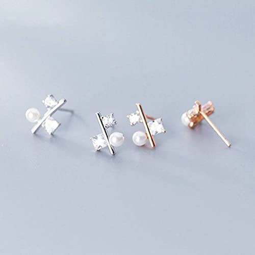 Pendientes de perlas con cuentas cuadradas de diamante para mujer 2