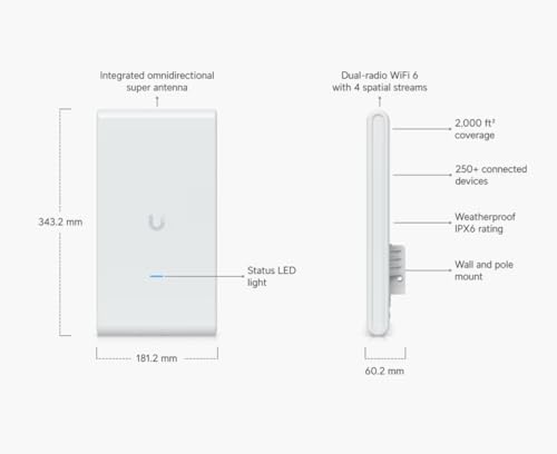 Image of U6-Mesh-Pro Outdoor WiFi 6 Access Point US Version - Dual-Band 4x4 MU-MIMO, IPX6 Weatherproof | Bundled with QALYNX 3ft Slim Cat6A Patch Cable (28 AWG)