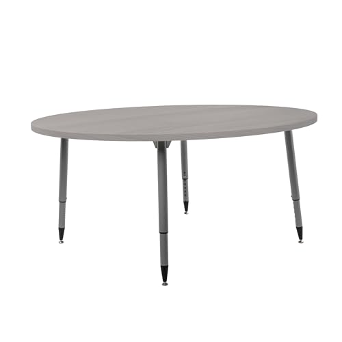 Image of Adapte Commercial Classroom Activity Table - 60 inch Round Woodgrain, ADA Compliant Tapered Legs with Glides & Casters, Adjustable Height 22-34 inch Wheelchair Accessible, School & Office Furniture