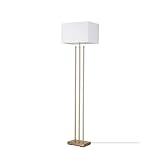 GLOBE Electric x Novogratz 67775 62' Floor Lamp, Matte Brass, White Linen Shade, Rotary Switch on Socket, Minimalist Lighting for Living Room, Bedroom or Office, Tall Corner Reading Light
