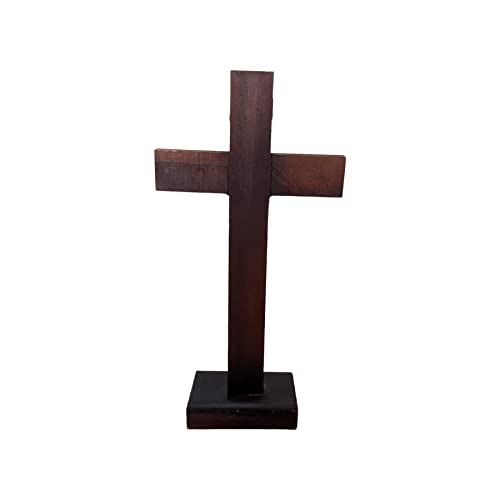 Cruz de Madeira com Base Crucifixo de Mesa com Cristo 24,5 cm Com Pedestal Para Altar Sala Quarto de