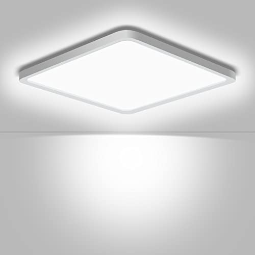 Ouyulong Plafón LED Cuadrado 24W, Cocina 5000K, 2600LM, 23CM, IP44 Impermeable Lámpara Baño, Luz...