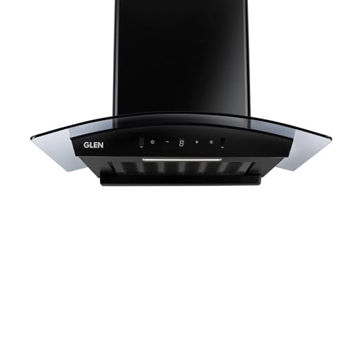 Image of Glen Chimney Auto Clean Curved Glass Filter-less Kitchen Chimney for home 76cm Motion Sensor control with Digital Display 1500 m3 /h (6059 DI BL AC)