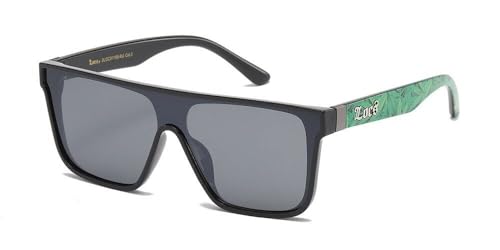 Dweebzilla One Piece Shield Square Marijuana Weed Leaf Print Classic Retro Biker Cholo Sunglasses