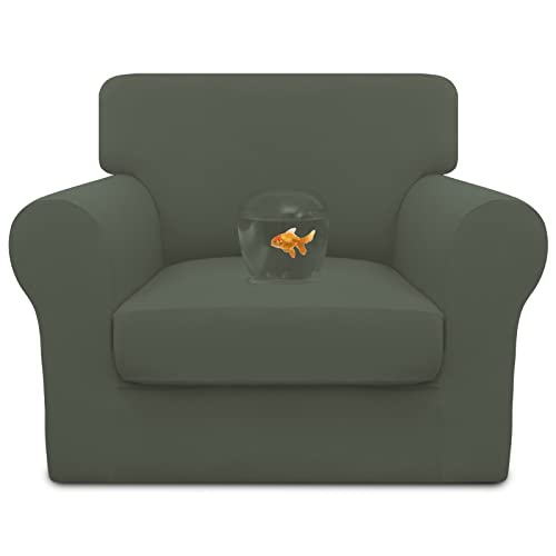 Image of Easy-Going Waterproof 2 Pieces Chair Cover Couch Covers for Sofa | Stretch Spandex Sofa Cover Protector Elastic Bottom for Cushion Couch Dog Pet Friendly Living Room Grayish Green