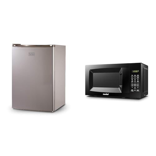 Image of BLACK+DECKER BCRK25V Compact Refrigerator Energy Star Single Door Mini Fridge with Freezer & COMFEE' EM720CPL-PMB Countertop Microwave Oven with Sound On /Off