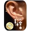 MILACOLATO 5Pairs 925 Sterling Silver Earrings for Women - 14K Gold Plated Stud Huggie Hoop Earrings Sets for Multiple Piercing, Hypoallergenic CZ Pearl Cartilage Earrings Stacks Trendy Jewelry