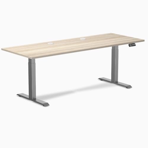 Image of Desky Electric Standing Desk, 78.7 inch Laminate Height Adjustable Sit Stand Desk, Dual Motor, 4 Memory Presets, Ergonomic Computer Workstation for Home Office - Classic Oak Top and Space Gray Frame