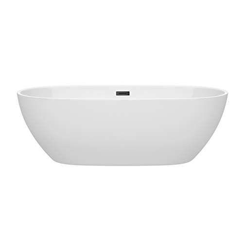 Juno 71 Inch Freestanding Bathtub In White With Matte Black Drain And Overflow Trim #TOP1