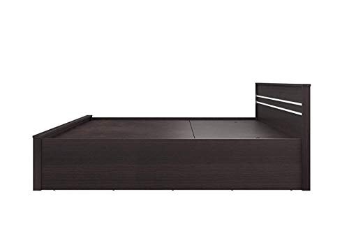 Image of CASPIAN Furniture Striped Queen Size Bed with Storage /Mattress Size 78 x 60 Inches (Walnut Finish) (Without Mattress)