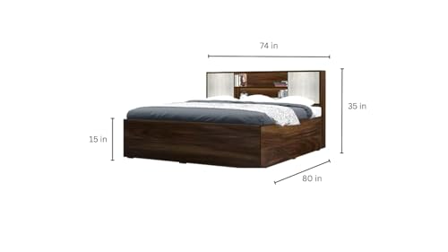 Image of Torque Henrich Engineered Wood King Size Bed with Drawer Storage & Back Storage - Brown | Wooden Palang Diwan Cot for Living Room Furniture | Double Bed for Sleeping