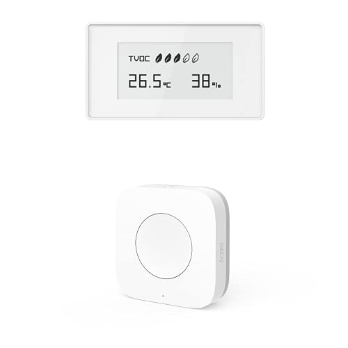 Aqara Mini Switch Plus Aqara Indoor Air Quality Monitor, Zigbee Connection, Wireless Mini Contact Sensor for Alarm System and Smart Home Automation, Compatible with Apple HomeKit, Alexa