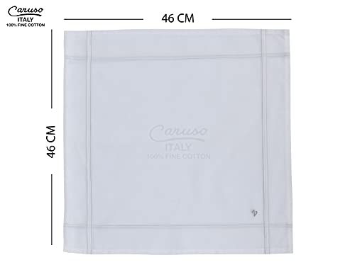 Caruso Italy Men's Initial Monogram (A-Z) Embroidery 100% Pure Cotton Handkerchief White Base With Colored Border - Pack Of 6
