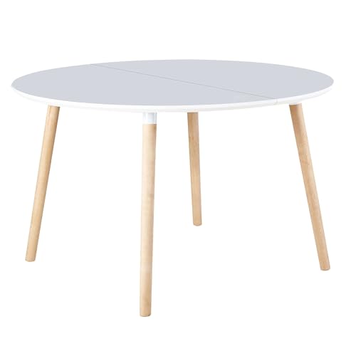 Miroytengo Mesa Comedor Extensible Copo Blanco Mate y Haya 140-180x100 cm