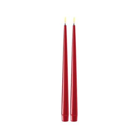 Deluxe Homeart Indoor Flameless LED Dinner Candle - Set of 2 - with Real Flame™️ Technology - Battery Powered Candle (28 cm, Red) Cover