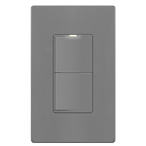 Image of LIDER Lighted Double Switch with Screwless Wall Plate, Combination Frameless Decorator Switch with Locator Light, Ground Terminal, Single Pole, 15A 120V, UL Listed, Thermoplastic, Matte Gray