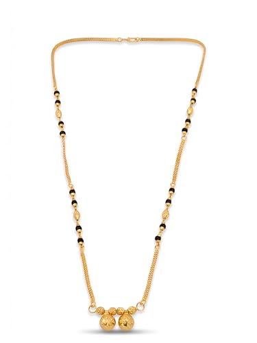 Image of 1 Gram Gold Plated Traditional Short Mangalsutra for Women| Daily Wear Short Tanmaniya With Black beads. 18 Inch Gold Plated Jewellery.