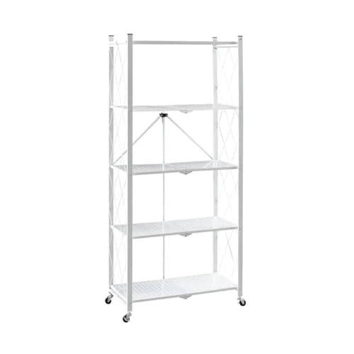 PROREGAL KLAP klappbares Regal mit Rollen | 5 Böden/Fächer | Weiß | Belastbarkeit 250kg | HxBxT 167x72x34cm | Lagerregal Metallregal Klappregal