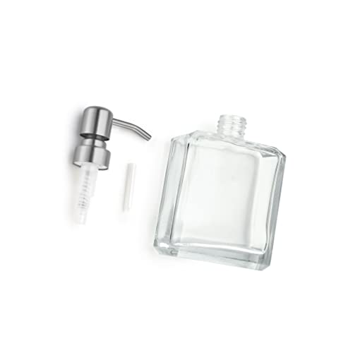 Image of Square Clear Glass Dish Soap Dispenser, Antique Design Refillable Hand Soap Dispenser with Rust Proof Stainless Steel Pump, 13.5 oz Lotion Dispenser for Bathroom Vanity, Kitchen Countertop