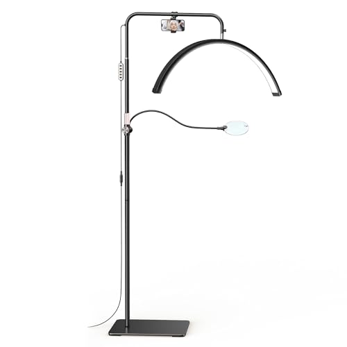 AURELLE 28 Half Moon Lash Light - Lash Lamp with 4X Magnifier & Phone Holder Esthetician Light for Eyelash Extensions Nail Art Tattoo Skincare Salon Adjustable Brightness Rotating Head Black